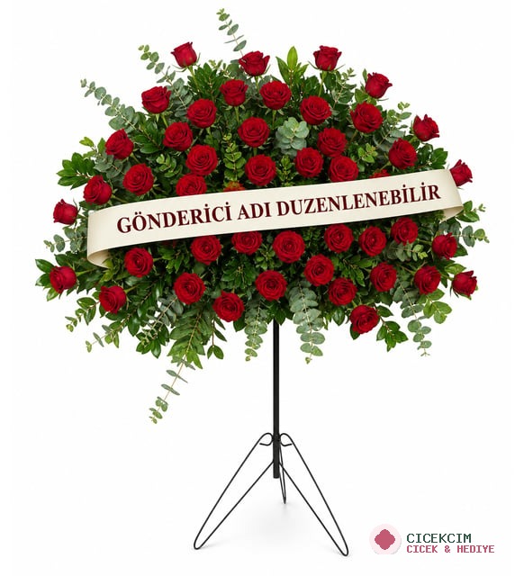 35 Kırmızı Gül ve Okaliptus Ferforje Çelenk