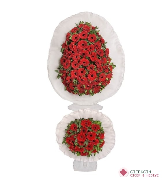 Kırmızı Gerbera Çift Katlı Çelenk