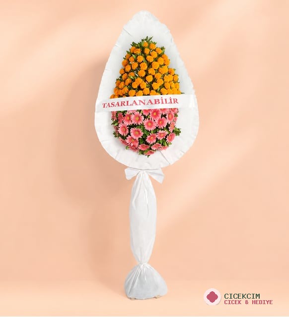 Kişiye Özel Pembe Gerbera ve Turuncu Cinya Çelenk