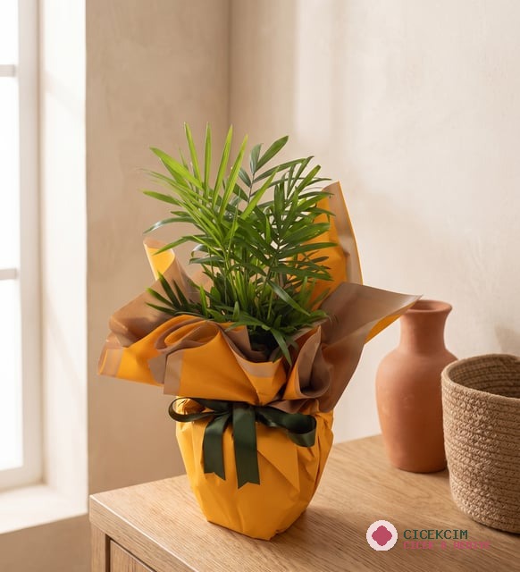 Sarı Buketli Polimer Saksıda Chamdora Elegans